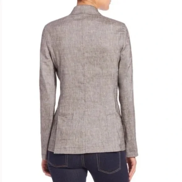 NEW Theory Minou T Linen Blend Blazer, Sharkskin Crunch, Black and Ivory